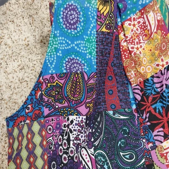 3660 Size XL Boho Print Cotton/ Polyester Over Alls with Adjustable Button Strap - Picture 6 of 8